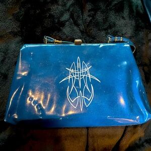 Pinup pinstripe blue vinyl purse rockabilly bag
